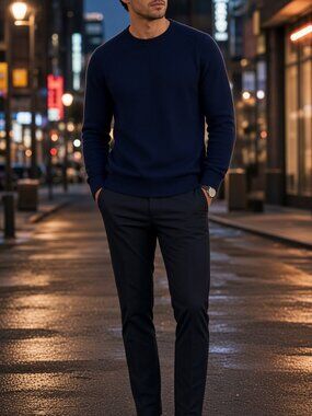 Dylan Gray Men Navy Blue Crewneck Sweater Viscose Wool Cashmere Long Sleeve US S